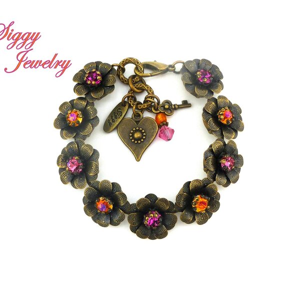 FLOWER POWER Statement Bracelet Made with Genuine Austrian Crystals - Picture 1 of 8